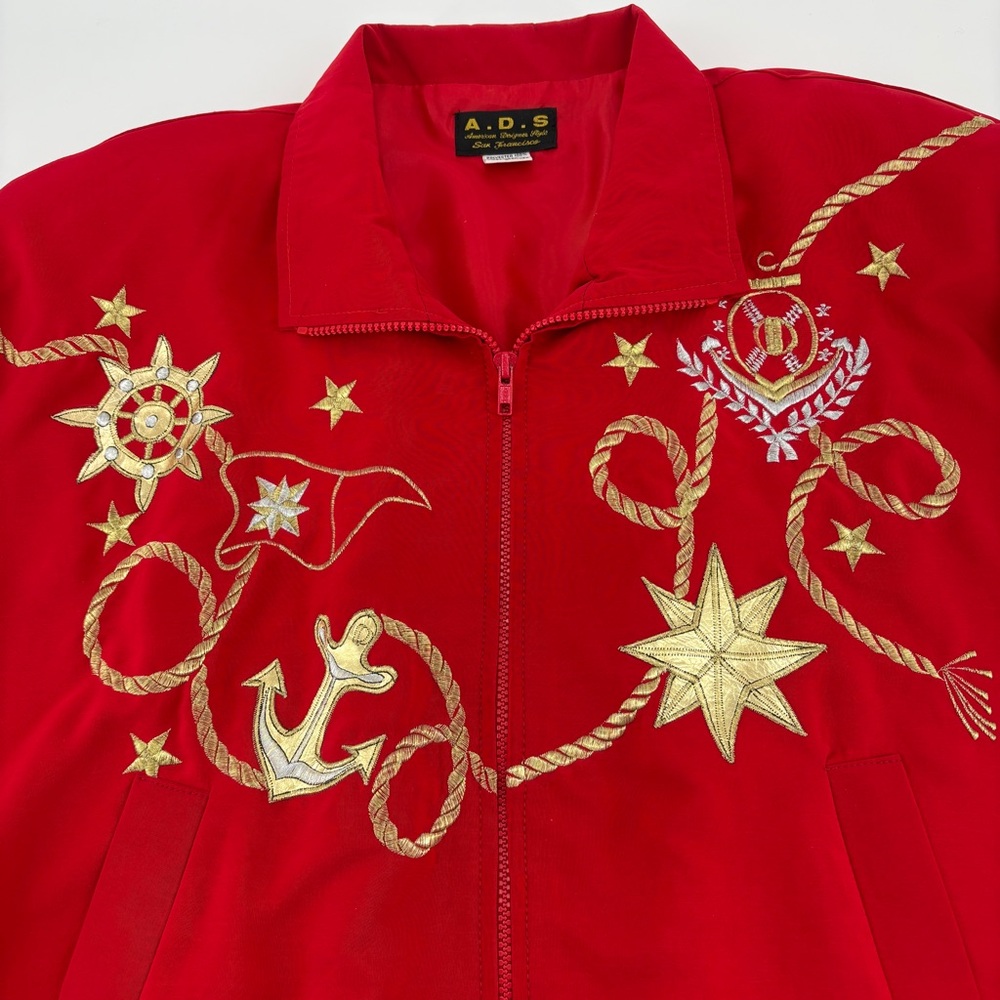 ADS Vintage 80s/90s Red Embroidered Nautical Women's Jacket Americana Size L‎